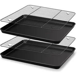 Nonstick baking sheet with rack set 16 x 12 x 1 inch cookie sheet baking pans with cooling racks warp resistant heavyduty nontoxic easy clean 2 pans 2 racks
