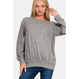 Zenana Full Size Melange Round Neck Top