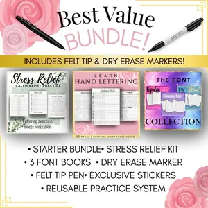 The Best Value Lettering Bundle | Ultimate Calligraphy & Handwriting Workbook Bundle | 5 Lettering Practice Books + Pens | Comfy Calligraphy by Nikki