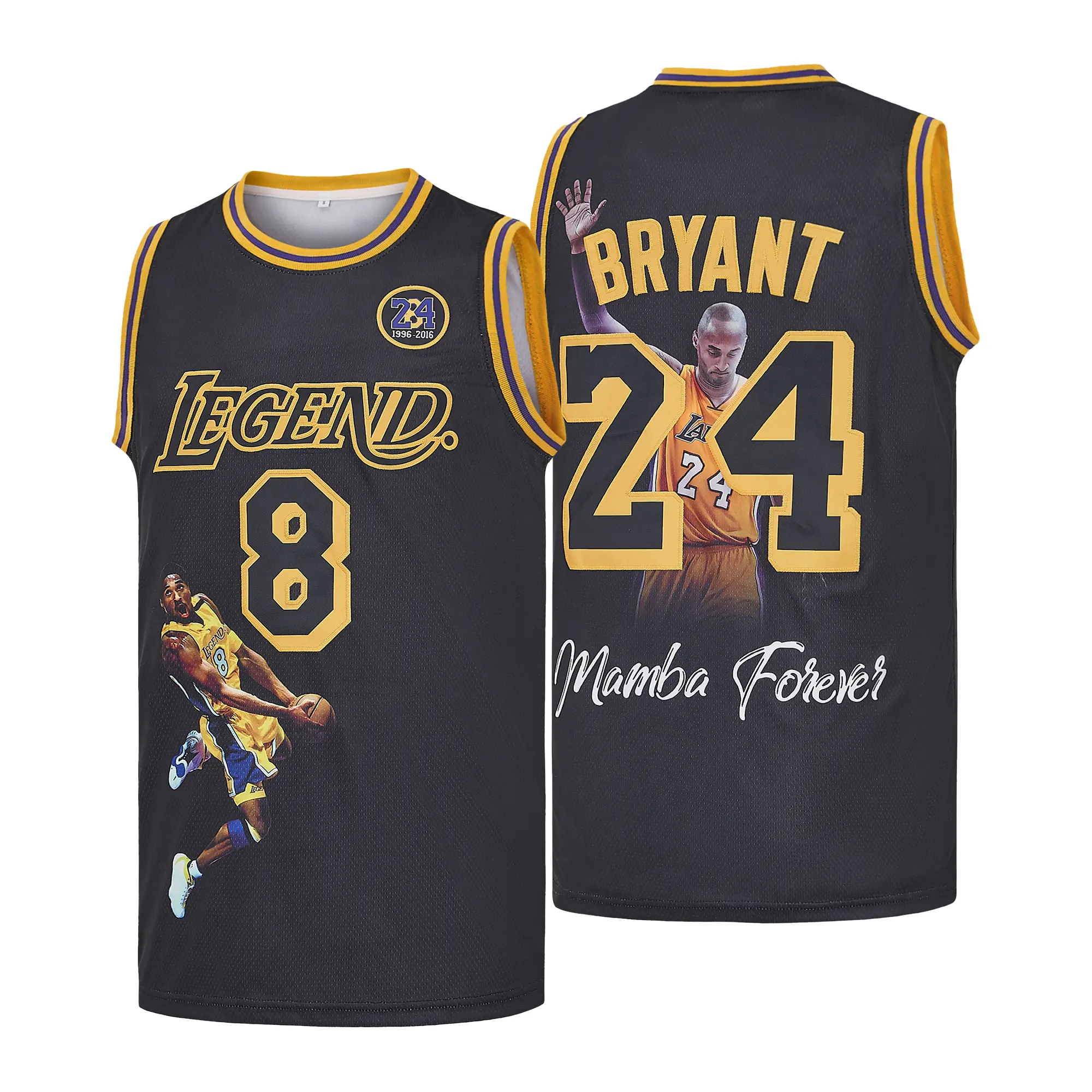 Men's Kobe Bryant "8-24 Forever Legend" Portrait Basketball Jersey - Letter Embroidery, Quick Dry, Machine Washable, Dual Number Set, Premium Mens Jersey Style Collections, Mamba Forever Fan Sports Vest