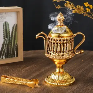 Arabian Coffee Pot Incense Burner, Middle Eastern Living Room Decor, Scented Home Fragrance, Handheld Charcoal Holder with Free Charcoal Clip