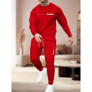 SeasonalStyle,Men'sCasual2pcsSet:PolyesterJoggerswithUniquePrintDesign-MachineWashable,RoundNeck,PocketsIncludedClothesMenswear