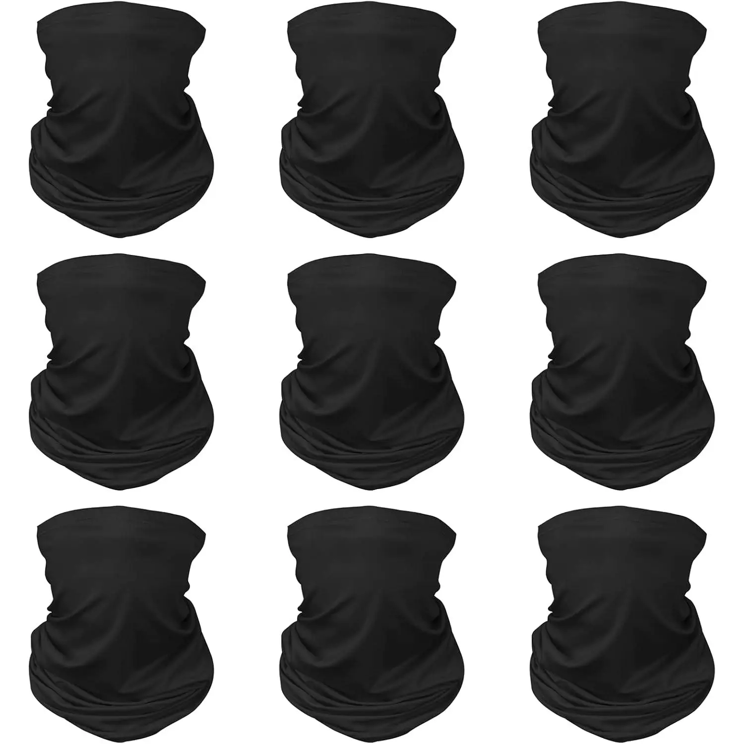 9-Pack Solid Black Seamless Neck Gaiter Mask for Men and Women, Cooling UV Sun Protection Bandana Face Cover, Bandana Face Mask