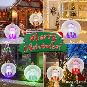 24 Inch Light Up Inflatable Christmas Ball, Giant Christmas Xmas Blow Up Ball, Inflatable Santa Claus Outdoor Decorations Balls Built-in 13 Color Light for Yard, Lawn, Holiday Decor