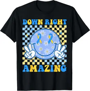100% Cotton Down Right Amazing World Down Syndrome Awareness T-Shirt