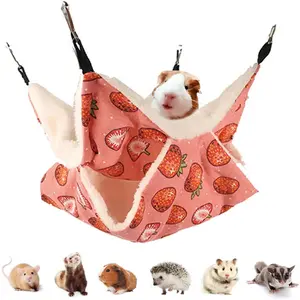 Rat Ferret Hammock Toy and Cage Accessories for Guinea Pig Hamster Rat Sugar Glider Ferret Parrot to Hide Sleep Play (Strawberry) Washable Soft Set