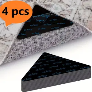 4 PCS Rug Tape, Reusable Washable Carpet Tape, Double Sided Non-Slip Rug Pads for Hardwood Marble Tile Floors, Rug Stoppers for Area Rugs, Black