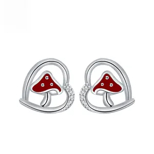 Trendy Mushroom Earrings For Women Cute Stud Earrings Hypoallergenic 925 Sterling Silver Earrings For Sensitive Ears Minimalist Dainty Jewelry Gift