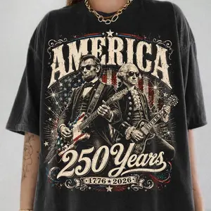 Comfort Colors 250 Years America Anniversary Shirt, George Washington & Lincoln Playing Guitar, Funny 4th of July Shirt, Abe Lincoln 250th