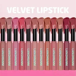 Langmanni 6pcs 12 Color Velvet Matte Lipstick Set, Hexagonal Tube, Smooth Application, Lip Makeup, Perfect for Daily Use