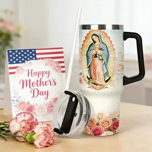 Sanctum Home 40-Ounce Flip-Top Lidded Straw Cup with Handle 100% Leak-Proof Insulated 304 Stainless Steel Catholic Religious Gifts for Confirmation First Communion Mother's Day and Easter