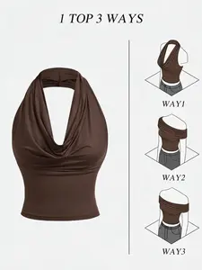 Women's Fashion Sexy Versatile Halter Neck Top Womenswear, Three-In-One Layered Design, Stylish and Comfortable, Perfect for Any Occasion, Fit Elegance, Cropped Camisole