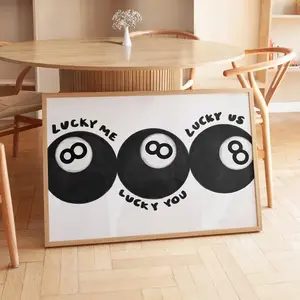 1PC Unframed Black No.8 Ball Lucky Me Lucky You Canvas Print Artistic Graphic Prints Fun Billiards Cool Artistic Unique Art Wall Art Poster for Modern Living Room Bedroom Bar Home Decor