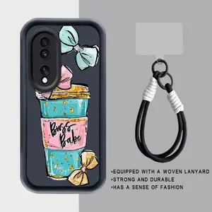 Bow Adorned Cup Pattern suit lanyard phone Honor 70 5G Case is suitable For Honor 70 5G with TPU Shock proof design perfect for popular