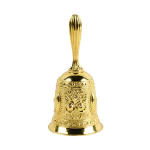 Gold Retro Hand Bell for School Classroom Dinner Bell Wedding Service Call Vintage Decoration with Silk Pouch and Box