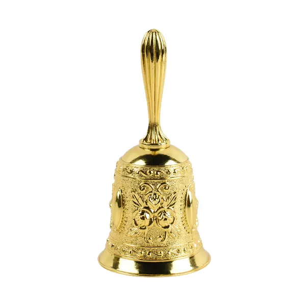 Zinc Alloy Gold Retro Hand Bell, Home Decor Hanging Decor with Silk Pouch and Box for School Classroom, Wedding Service Calls Bell For Door Vintage Doorbell