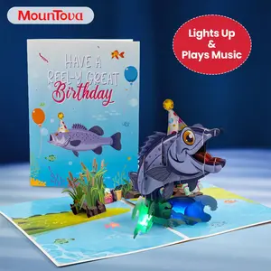 Funny 3D Pop Up Fishing Birthday Card, Lights Up & Plays Music, Birthday Card for Men Dad Husband Fisherman, Unique Popup Greeting Card for Birthday Gift