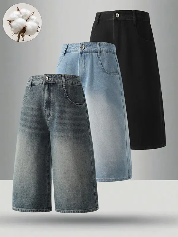 3-pack men’s summer jeans, high cotton content, minimalist versatile straight-leg classic retro 7/8 jeans—men’s pants for everyday commuting and casual wear