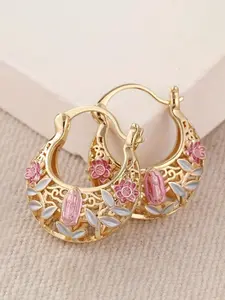 Vintage Flower Design Hollow Out Hoop Earrings, Fashionable Jewelry Accessories for Women, Trendy All-match & Exquisite Jewelry for Birthday Gift, Trendy Jewellery Accessories