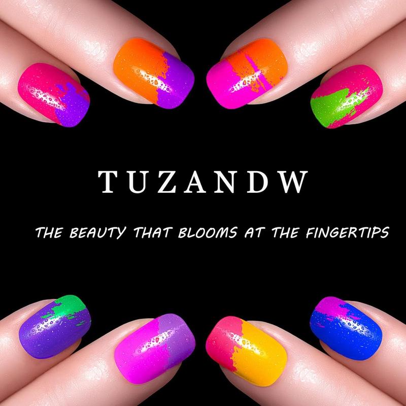 Coffin Press on Nails Medium Length Fake Nails Artificial False Nails with Blue Marble & Sequins Designs Glossy Acrylic Nails Nude Full Cover Glue on Nails for Women 24 Pcs TUZANDW