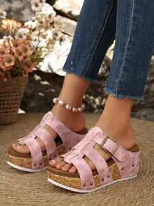 2026 New Women's Summer Wide Fit Fashion Lightweight Wedge Heel Sandals, Open Toe Buckle Design, Outdoor Beach Resort Wedge Slippers, Breathable Wedges Heels, Rubber