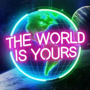 The World Is Yours Neon Sign for Wall Decor, Earth Neon Light with Dimmer, for Man Cave Boy Room Decor,  for Man Boyfriend, Decoration USB  with