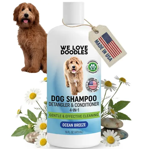 We Love Doodles Dog Shampoo Ocean Breeze Scent 4-in-1 Natural Formula Cleans Conditions Detangles Moisturizes 16 oz Bottle - Grooming Products