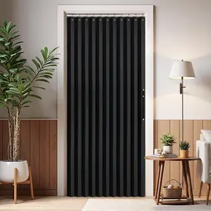 Halloween Accordion Style Magnetic Folding Door Curtains for Doorways/Closet, Room Divider Pleated Drapes with Hooks for Interior Living Room/Open Closet, Black, W34 x L78 inches, 1 Panel