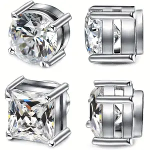 4Pcs Non Piercing Minimalism Copper 6mm Zircon Ear Cuffs Earrings Stainless Steel Magnet Ear Clips Unisex Jewelry Casual All-Season Accessory for Daily Wear