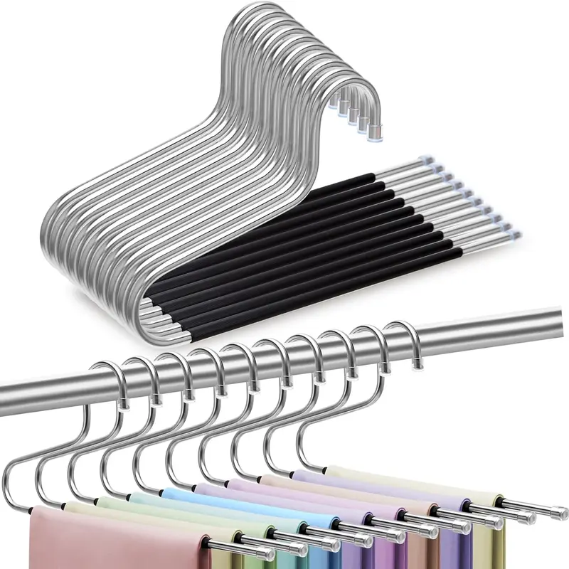 10 Pack Pants Hangers Space Saving, Open Ended Pants Hangers Clothes Hanger Strong Metal Hangers for Jeans, Slacks, Scarf. Closet Organizers
