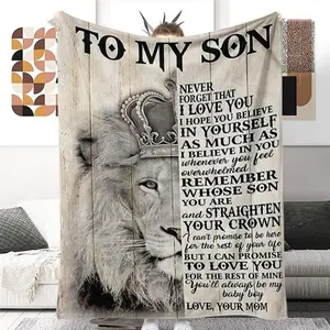 To My Son Pattern Flannel Blanket, 1 Count Lion & Slogan Soft Comfortable Throw, Suitable for beds and sofas can also be given as a gift