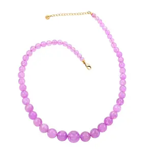 LUXORO Kunzite Round Beads 14K Yellow Gold Beaded Necklace for Women Jewelry Birthday Christmas Gifts Size 18-20" Ct 246