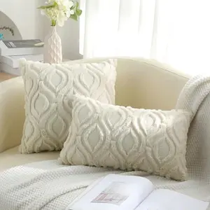 Set of 2 Soft Plush Faux Wool Throw Pillow Covers – 18x18 Inch, Beige Accent Pillowcases for Couch, Sofa, Bed, and Home Decor