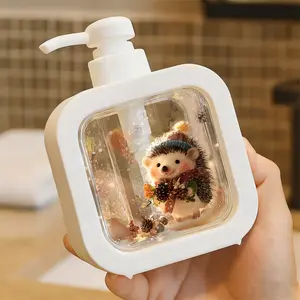 Cute Hedgehog & Festive Winter Scene Design Soap Dispenser - Perfect for Bathroom/Kitchen, Home Decor, Liquid Container, Easy to Clean, Festive Winter Aesthetic