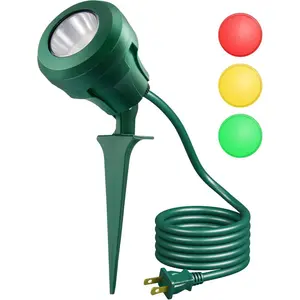 400LM Outdoor Spotlight - Waterproof LED Landscape Light with 3 Color Lenses (Red/Yellow/Green), 5FT Cord for Trees & Holiday Decor (UL Listed)