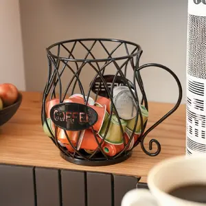 1pc K Cup Holder with Ice Tongs, Large Capacity Coffee Pod Holder for 10-30 Capsules, Metal Wire K Cup Organizer Coffee Pod Organizer, Storage Basket for Kitchen Office Accessories Coffee Machine Coffee Maker