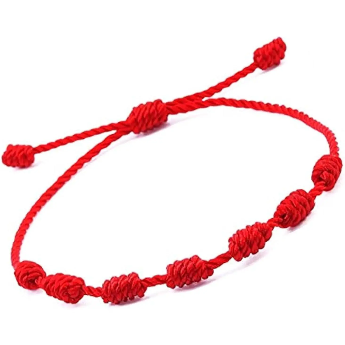 Buddhism 7-Knot Amulet Bracelet on an Adjustable Rope Cord Chain, Protection & Prosperity Charm for Men and Women, Unisex Fit