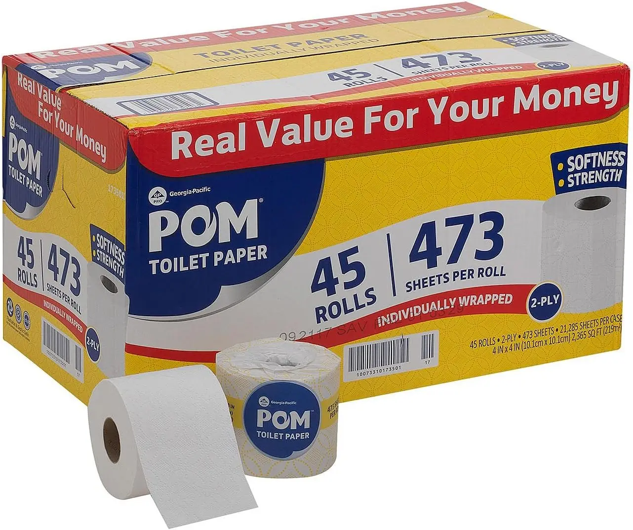 Pack of 2 POM 2-Ply Toilet Paper 45 rolls, 473 sheets/roll