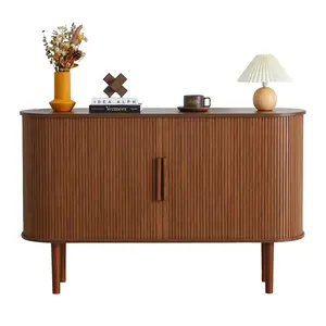 Giratree 53'' Sideboard Buffer Cabinet with Fluted Slide Doors, Modern Credenza Storage Cabinet, Tambour Bar Console Table for Living Dining Room Kitchen Hallway Entryway