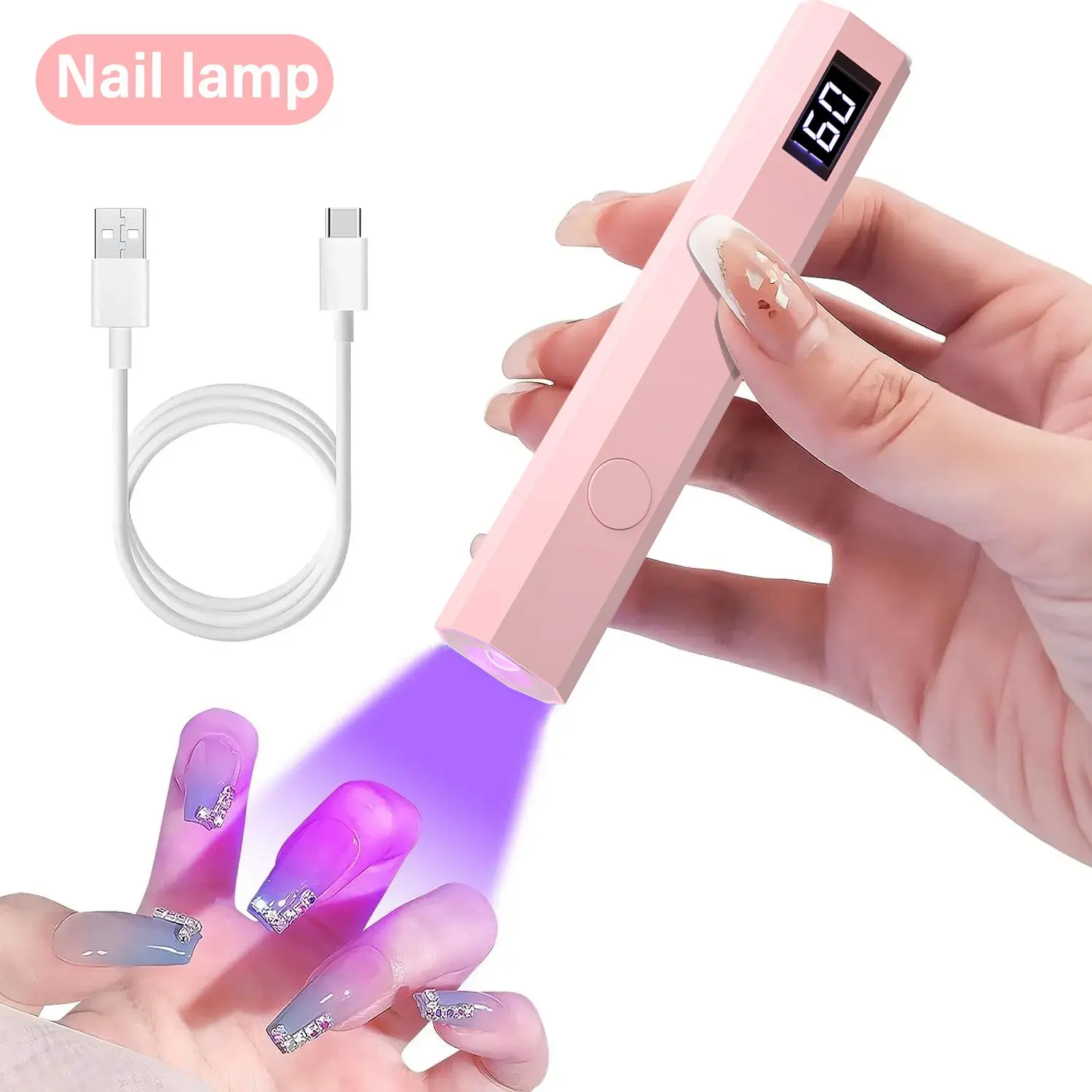 UV LED Handheld Nail Gel Curing Light, Gel Nail Dryer, Gel Lamp For Nails, Portable Rechargeable Lamp with 180mah Battery, Suitable for All Nail Polish Gels, Manicure Salon & Home Use, Nail Care, DIY Nail Art Tools, Perfect gift for nail art lovers
