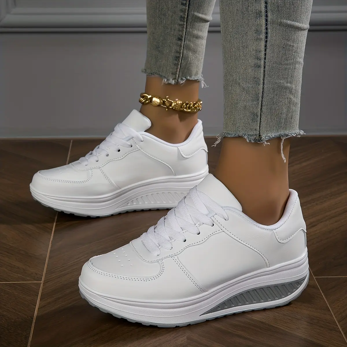 Low Top Height Increasing Wedge Rocker Sneakers, Casual Comfort Walking Platform Shoes with Lace Up