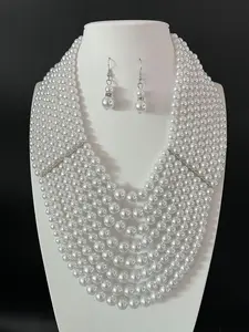 Vintage Multi-Layer Pearl Necklace, Pearl Necklace for Dresses, Exquisite Gentle Pearl Necklace, Big Brand Statement Necklace, String Pearls, String Of Pearls