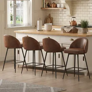 【Set of 4】ABCASA 360° Swivel Bar Stools with Backrest and Metal Legs, Counter Height Modern Upholstery Barstools for Kitchen Island, Dining Room, PU Leather