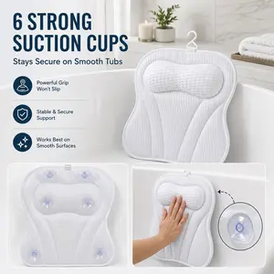 4D Curved Durable Bathtub Bath Pillow - 4D Ergonomic Head, Neck & Shoulder Support, Lightweight Tear-Resistant Spa Cushion, 6 Non-Slip Suction Cups, Machine-Washable Quick-Drying Bath Accessory, Thoughtful Gift