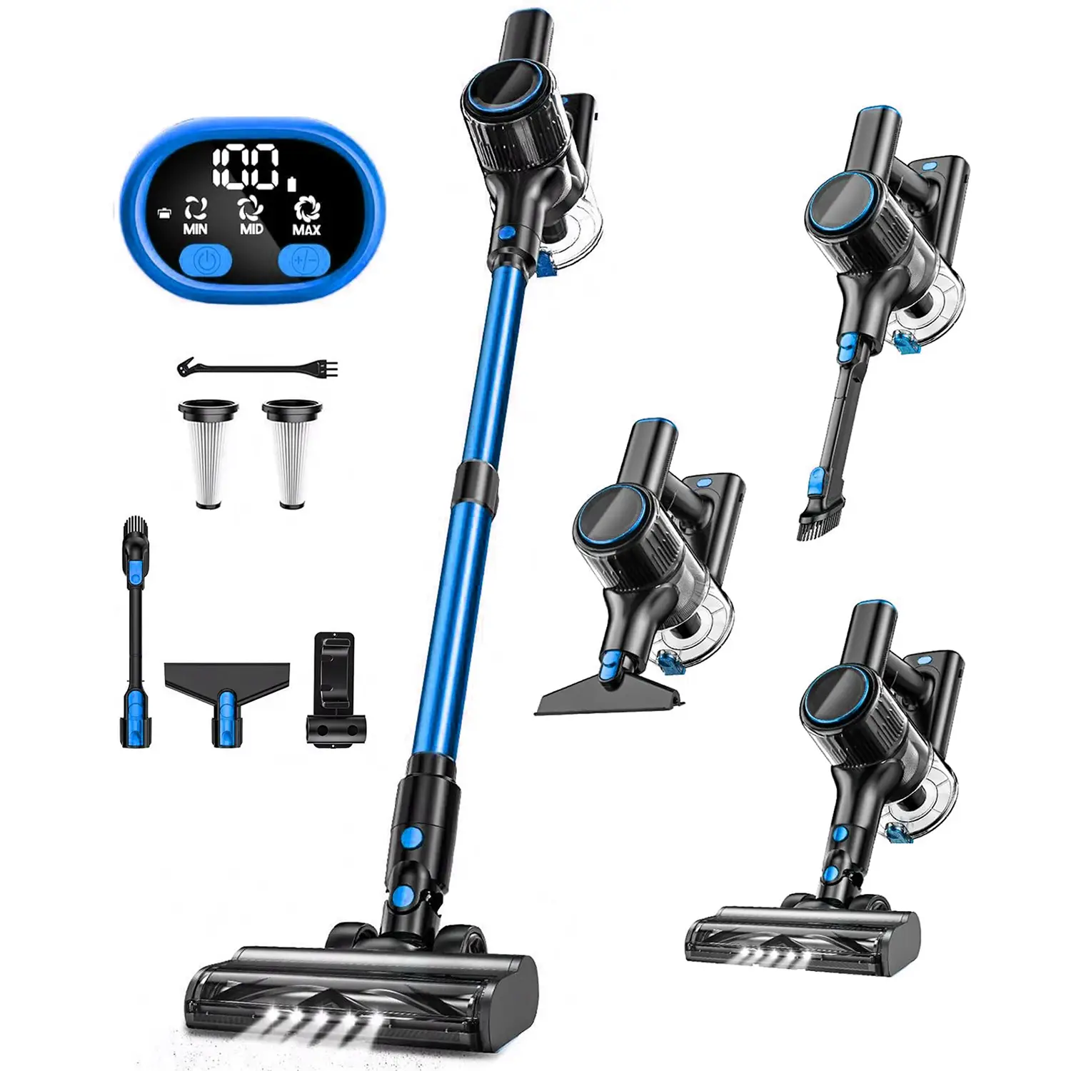 VICEASE Cordless Vacuum Cleaner, 33Kpa Powerful Suction, LED Display, Green LED&Anti-tangle floor brush, 8-in-1 Stick Vacuum for Home/Hardwood/Floor/P