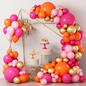 Pink and Orange Balloons, 127Pcs Hot Pink Orange Metallic Gold Latex Balloon Garland Arch kit, 18/10/5 Inch Different Size Balloons for Birthday Baby Shower Wedding Bridal Engagement Gender Reveal Bachelorette Tropical Fiesta Summer Party Decorations