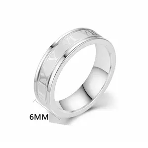 6MM Roman numeral titanium steel ring for men and women couples for daily wear