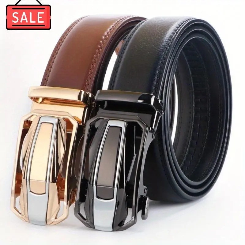 Male Dress Belts with a Durable Alloy Automatic Buckle and Solid Ratchet Strap, A Perfect Choice for Gifting