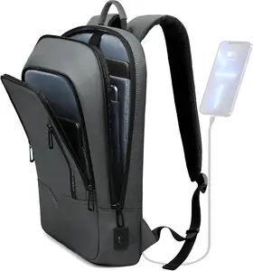 Backpack for Men Business Slim Backpack with USB Charger Computer Lightweight Anti- Travel (Dark Grey, 15.6 Inch)