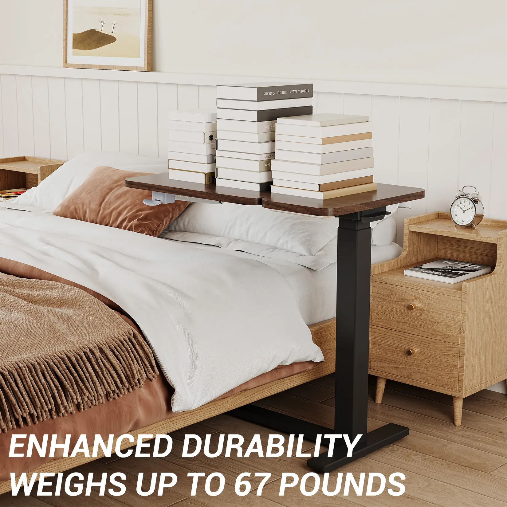 Wood Rolling Overbed Table - Height-Tiltable Adjustable Portable Desk Living Room Furniture, Mobile Medical Workstation, Bedside Laptop Desk